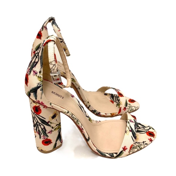 Schutz Jeannine Floral Strap Block High Heel in Nude Beige Size 9.5 New with Tag - Picture 6 of 11